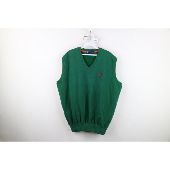Vintage 90s Polo Golf Ralph Lauren Mens Large Faded Crest V-Neck Sweatshirt Vest